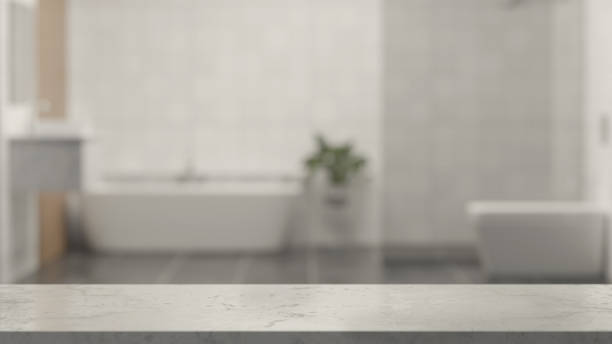 istock 3D rendering, close up marble counter in modern bathroom with copy space 1309701986