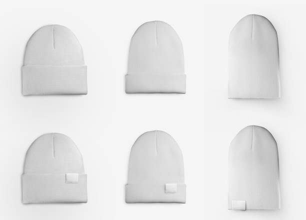 mockup berretto bianco impostato isolato sullo sfondo - knit hat foto e immagini stock