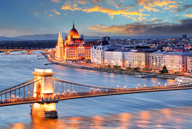 istock Budapest with chain bridge and parliament 1309703098