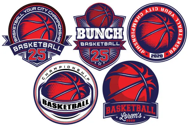 Vector illustration of Set of color templates on the theme of basketball. Vector editable illustration. Elements for business card design, style, website, print on a t-shirt