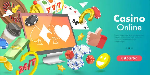 Vector illustration of 3D Isometric Flat Vector Conceptual Illustration of Online Gambling Platform.