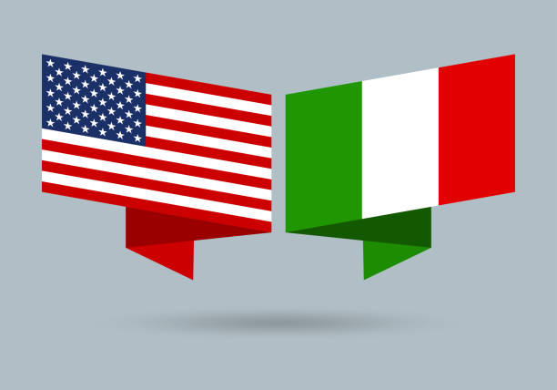 usa und italien flaggen. italienische und amerikanische nationalsymbole. vektor-illustration. - banner origami ribbon green stock-grafiken, -clipart, -cartoons und -symbole