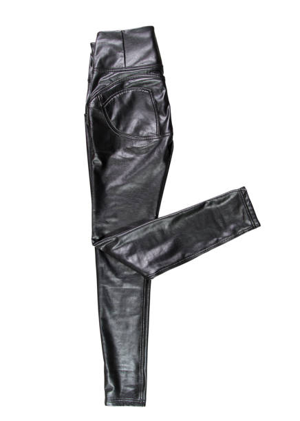 istock Black leather female pants isolated, leather leggings 1309705785