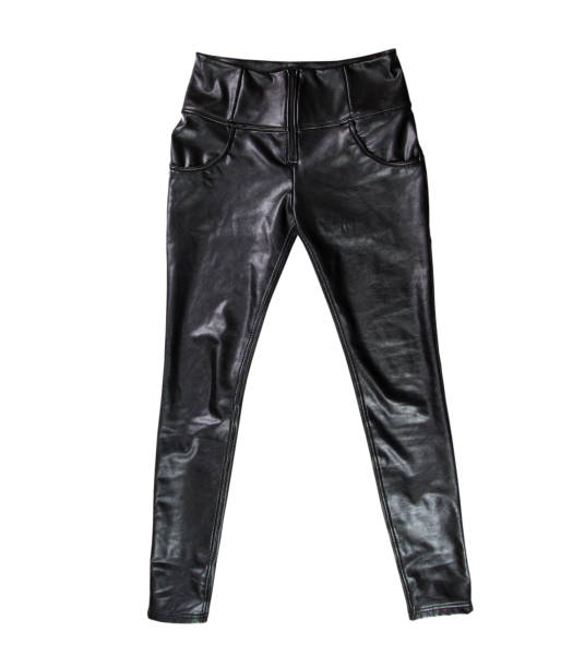 istock Black leather female pants isolated, leather leggings 1309705787