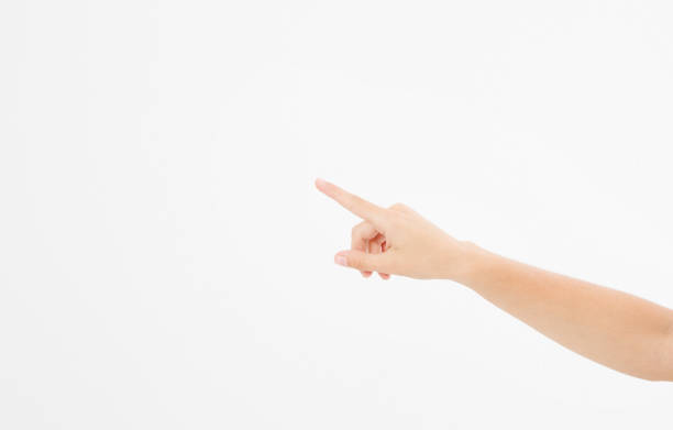istock finger point isolated white background. caucasian hand. Mock up. Copy space. Template. Blank. 1309705965