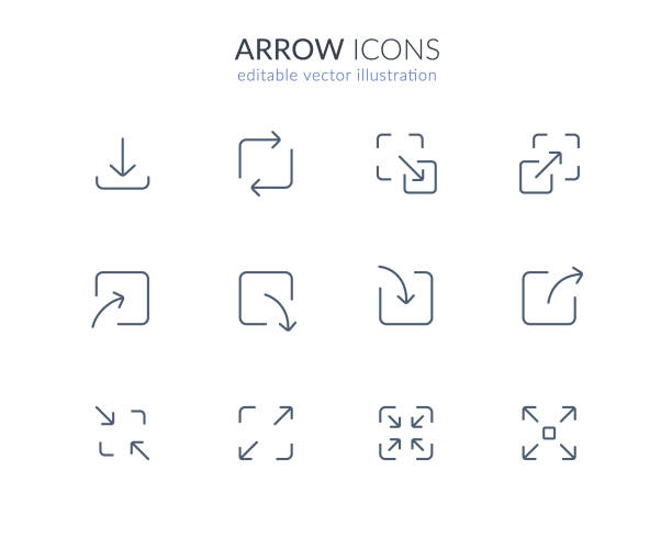 arrow line icon set: retrieve, refresh, resize, import, export, scalable line arrows editable stroke vector illustration for web and app interactive navigation icons stock illustrations