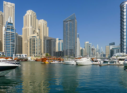 City view around Dubai Creek Marina in Dubai, the most populous city in the United Arab Emirates