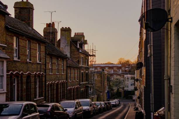 istock Old victorian street at dawn. 1309712635