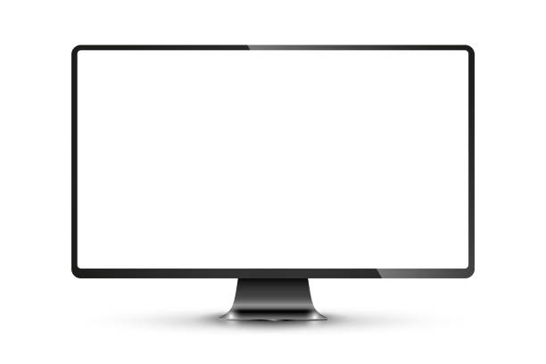 ilustraciones, imágenes clip art, dibujos animados e iconos de stock de realista negro moderno marco delgado pantalla ordenador monitor de ilustración vectorial. png - monitor de ordenador
