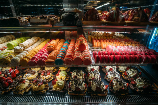 istock Pastry showcase, various desserts and cookies, close up 1309717334