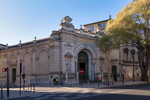 Nîmes, France - March 21 2020: The Jules Salles gallery is an Arts Gallery inaugurated in 1894. It was commissioned by the painter Jules Salles and built by the architect Max Raphel. He donated it to his hometown on July 5 of the same year.\