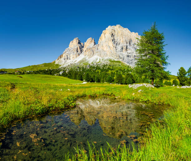istock Langkofel Group, view from above. Italian alps against a blue sky. 1309723360