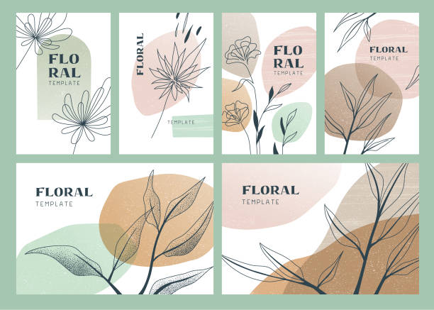 çiçek boho şablonları - çizgi çalışması illüstrasyonlar stock illustrations