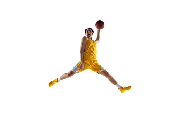 istock Young Caucasian basketball player training isolated on white background. 1309725768