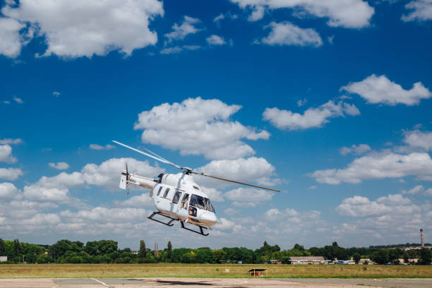 istock A white helicopter takes off from the runway 1309726063