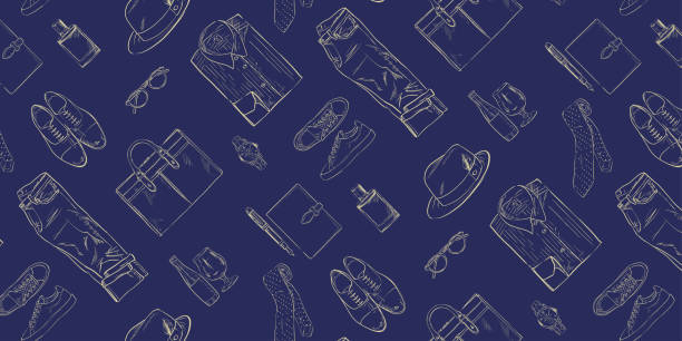 Various men's belongings. Seamless pattern for Father's Day gifts. Line art. There is swatch pattern registration. Various men's belongings. Seamless pattern for Father's Day gifts. Line art. There is swatch pattern registration. fountain pen pattern writing instrument pen stock illustrations