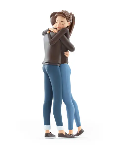 Photo of 3d cartoon man and woman hugging