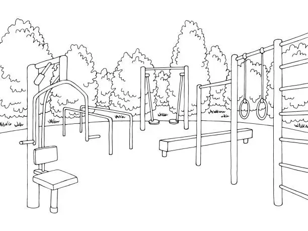 Vector illustration of Workout park sport constructor graphic black white landscape sketch illustration vector