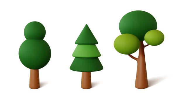 illustrazioni stock, clip art, cartoni animati e icone di tendenza di impostare alberi astratti isolati su uno sfondo bianco. illustrazione vettoriale di rendering 3d - tree