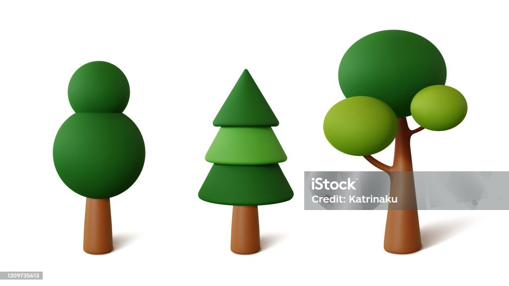 Abstract Tree Rendering Set Abstract Trees Isolated On A White Background 3d Rendering Vector ...
