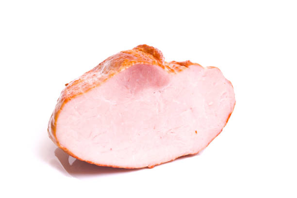Appetizing ham meat product on a white background.