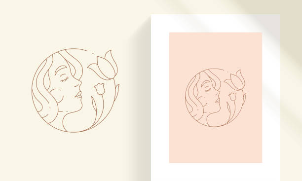 ilustrações de stock, clip art, desenhos animados e ícones de beauty female face with flowers line art style vector illustration - wall profile