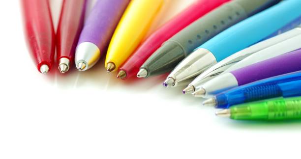 colorful ballpoint pens - writing instrument imagens e fotografias de stock