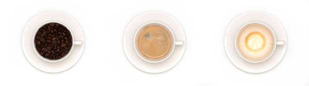 istock Threee cups of coffee, with beans, with coffee and a empty cup 1309743938