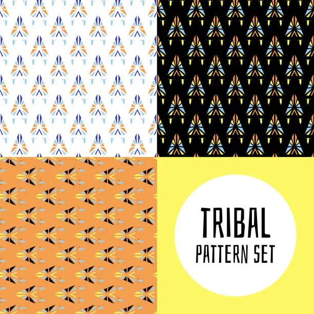 Vector illustration of Set of summer tribal patterns vector seamless. African mask texture. Ethnic background print for fabric