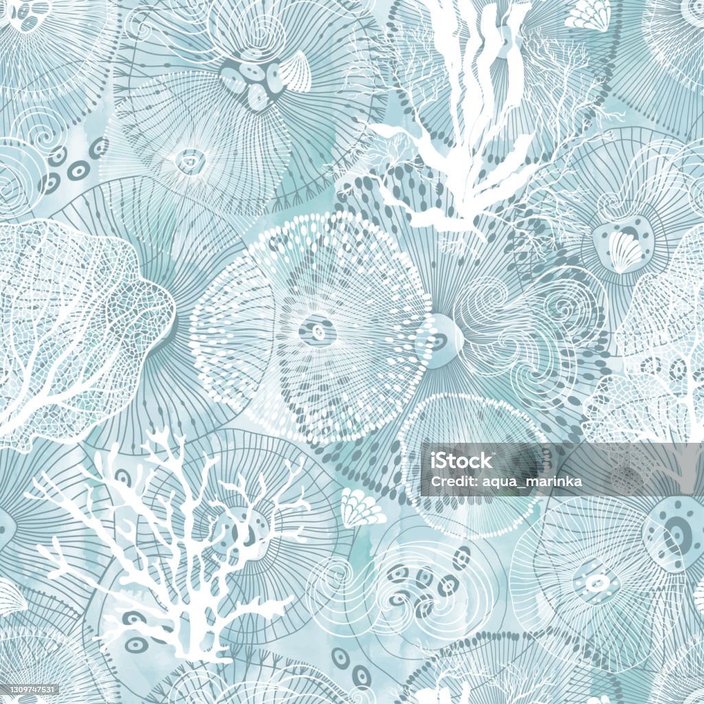 Sea Abstract Seamless Pattern On The Marine Theme On Blue Watercolor  Background Vector Perfect For Design Templates Wallpaper Wrapping Fabric  And Textile Stock Illustration - Download Image Now - iStock