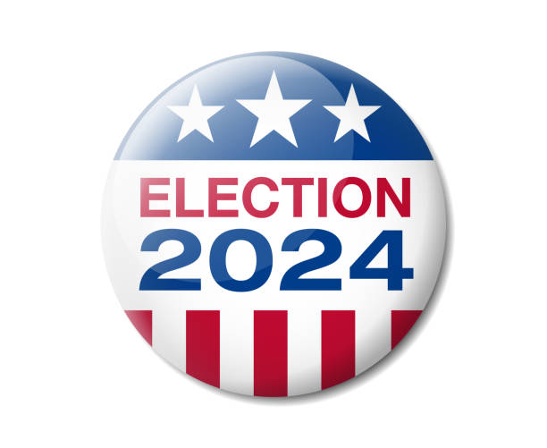 ilustraciones, imágenes clip art, dibujos animados e iconos de stock de insignia elecciones de ee.uu. 2024 - voting usa button politics