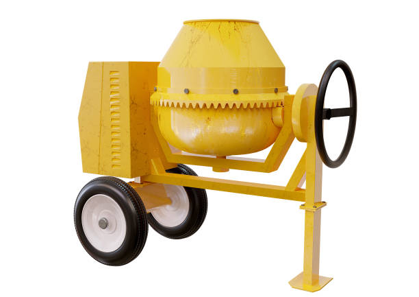 yellow concrete, cement mixer machine isolated on white background. 3D illustration