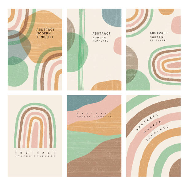 Boho rainbow templates Set of modern abstract boho templates for various purposes with copy space.
Editable vectors on layers. This image contains transparencies. pastel colored illustrations stock illustrations