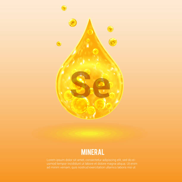 illustrazioni stock, clip art, cartoni animati e icone di tendenza di minerale se. selenium. complesso vitaminico minerale. goccia d'oro e palline d'oro. concetto di salute. selenio. - se square