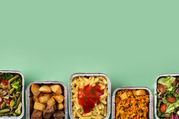 istock Take away healthy food in foil boxes 1309754461
