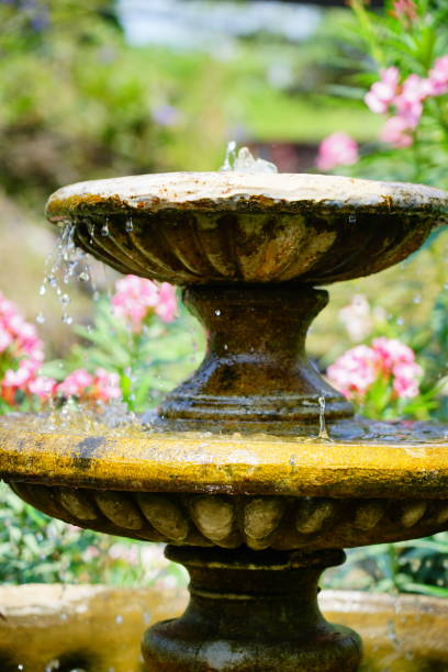 istock Garden fountain flowing with drop 1309756233