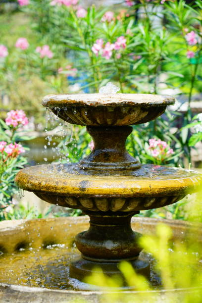istock Garden fountain flowing with drop 1309756360