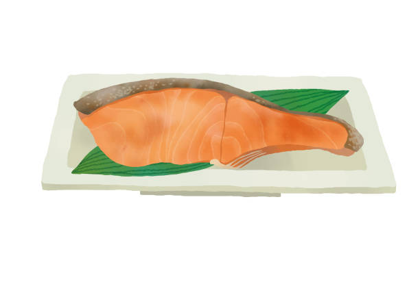 istock Illustration of delicious grilled salmon. 1309757620