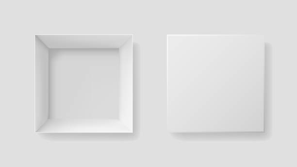 istock Open box with top view. Mockup of white box for gift, shoebox, christmas and pizza. Square paper package with shadow. Empty open and closed cardboard box. Realistic mock up isolated. Vector 1309757934