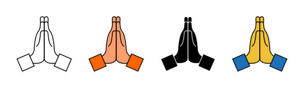 Hand with pray. Icon of namaste. Emoji for thank, sorry, please. Hand of prayer. Emoticon of hope in pray. Folded together hands for faith, church, honest. Emotion of begging. Cartoon symbol. Vector Hand with pray. Icon of namaste. Emoji for thank, sorry, please. Hand of prayer. Emoticon of hope in pray. Folded together hands for faith, church, honest. Emotion of begging. Cartoon symbol. Vector. pleading emoji stock illustrations
