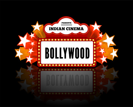 Bollywood is a traditional Indian movie. Vector illustration with marquee lights