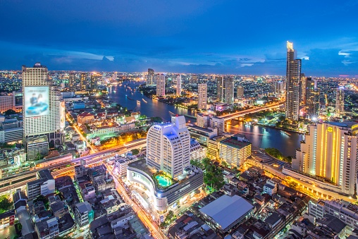 Aerial View of the the Bangkok Skyline Thailand