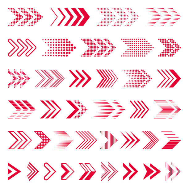 Arrows Set of red arrows. Vector design elements, different shapes. arrow symbol stock illustrations