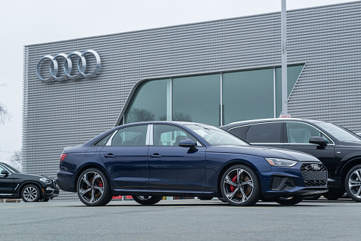 Halifax, Canada - March 28, 2021 - 2021 Audi S4 Sedan at Audi of Halifax in the city's North End.