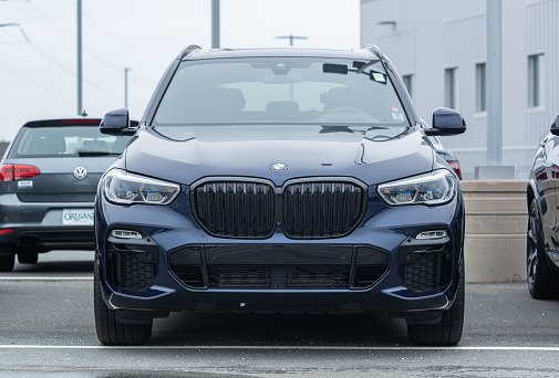 Halifax, Canada - March 28, 2021 - 2021 BMW X5 sport utility vehicle at a dealership in the city's North End.