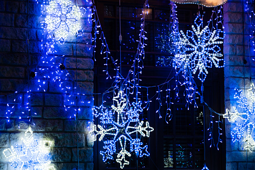Blue Christmas Snowflakes Xmas Light Show in Austin Texas