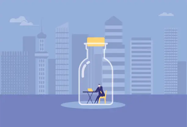 Vector illustration of Business man working in a bottle