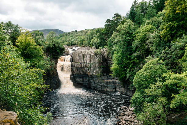 high force waterfall on the pennine way bowlees tees valley, county durham, lovely sunny summer day - pennine way imagens e fotografias de stock