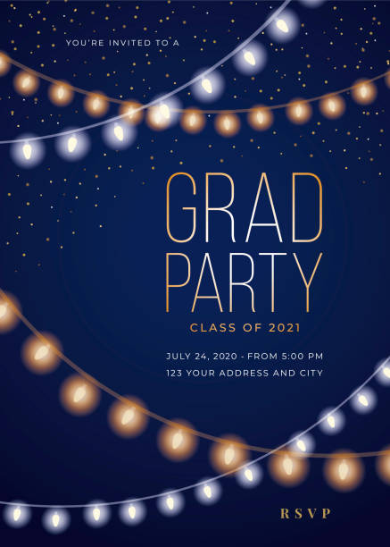 2021 Graduate Party Invitation Template with String Lights. For invitation, banner, poster, postcard. Vector illustration. 2021 Graduate Party Invitation Template with String Lights. For invitation, banner, poster, postcard. Vector illustration. Stock illustration fun school background stock illustrations