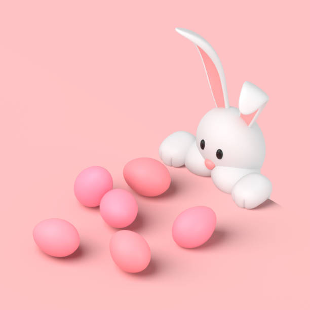 istock 3d simple easter bunny rabbit hiding and spies on pink painted egg on pink pastel background 3d illustration. Easter holiday. 1309768071